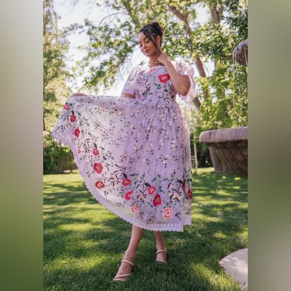 NWT JessaKae Darla Floral Embroidered Tulle Lace Trim Dress | Size 4X - Picture 2 of 12